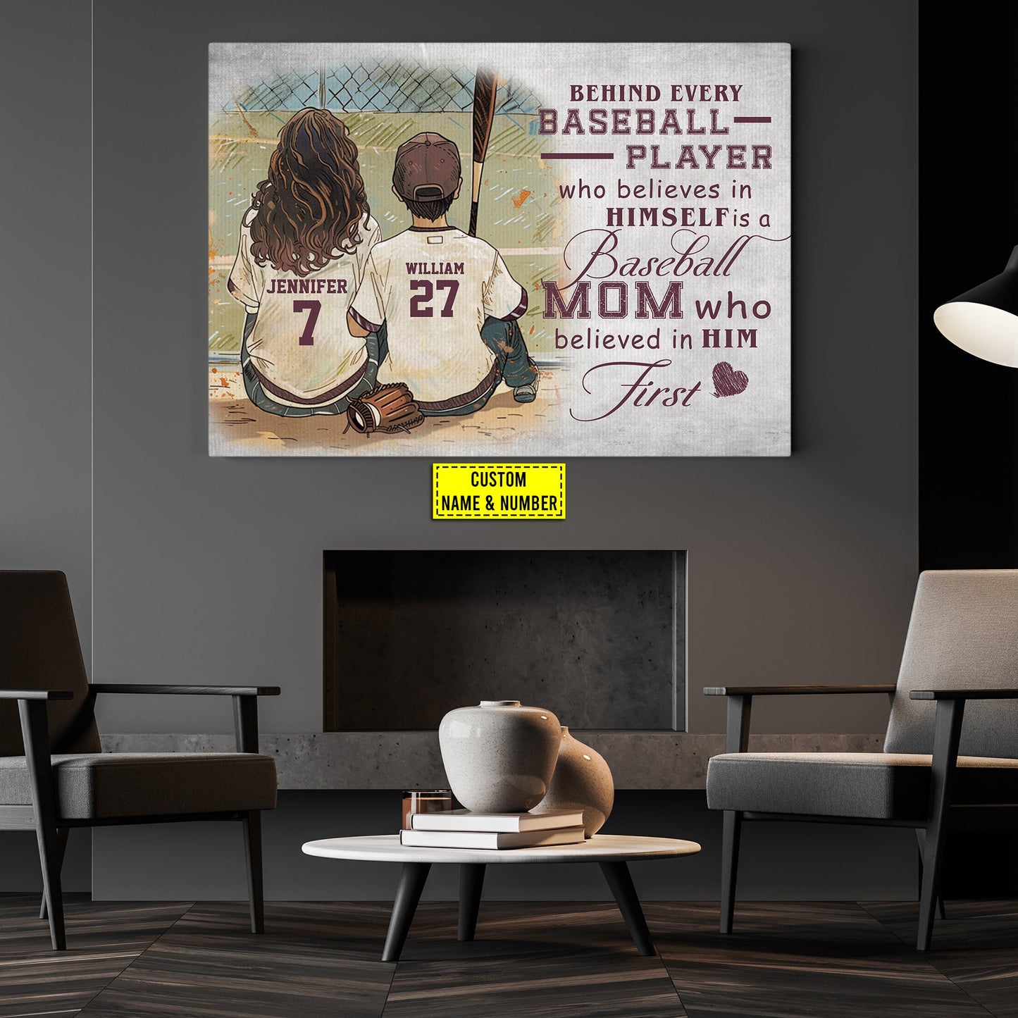 Personalized Mother's Day Baseball Canvas Painting, Behind Every Baseball Player, Inspirational Quotes Wall Art Decor, Poster Gift For Baseball Lovers