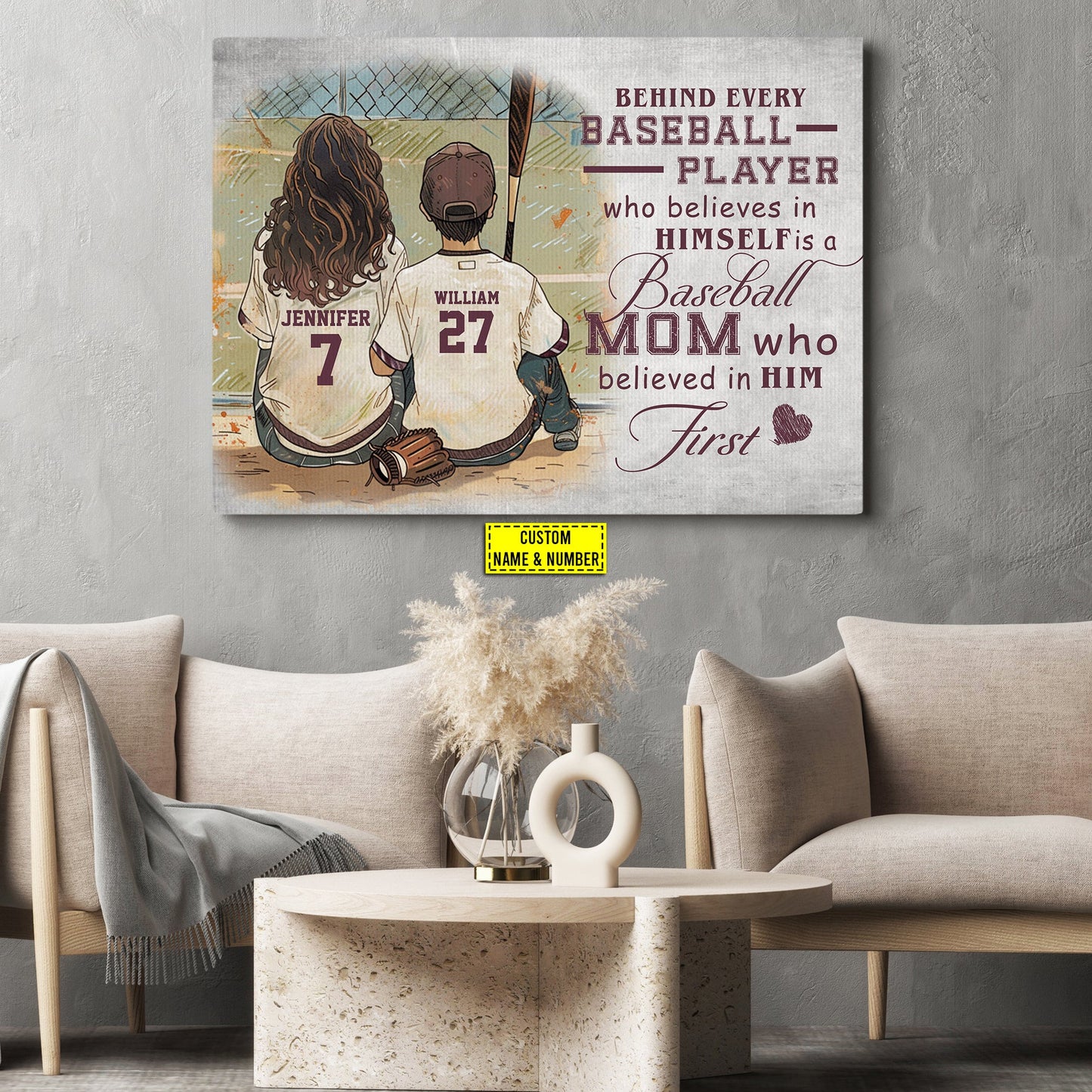 Personalized Mother's Day Baseball Canvas Painting, Behind Every Baseball Player, Inspirational Quotes Wall Art Decor, Poster Gift For Baseball Lovers