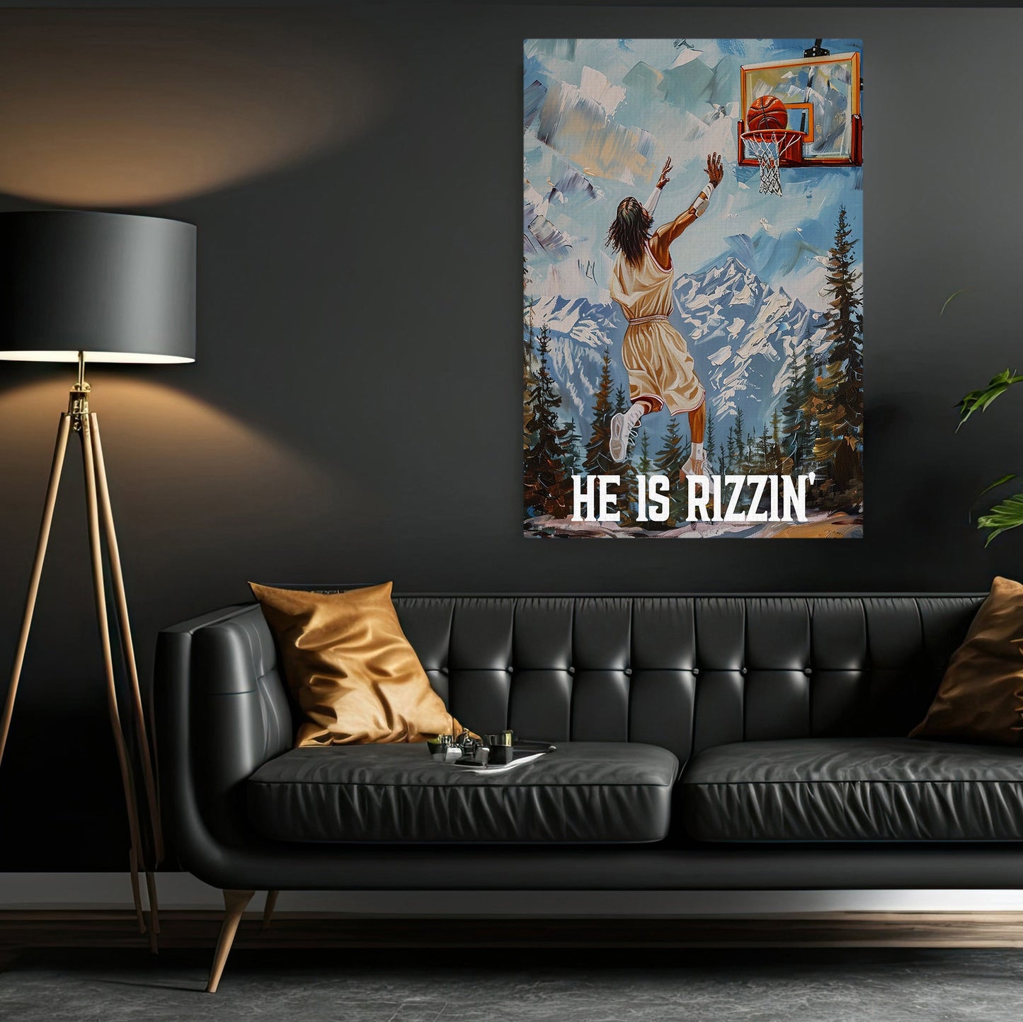 He Is Rizzin, Funny Basketball Canvas Painting, Wall Art Decor, Poster Gift For Basketball Lovers