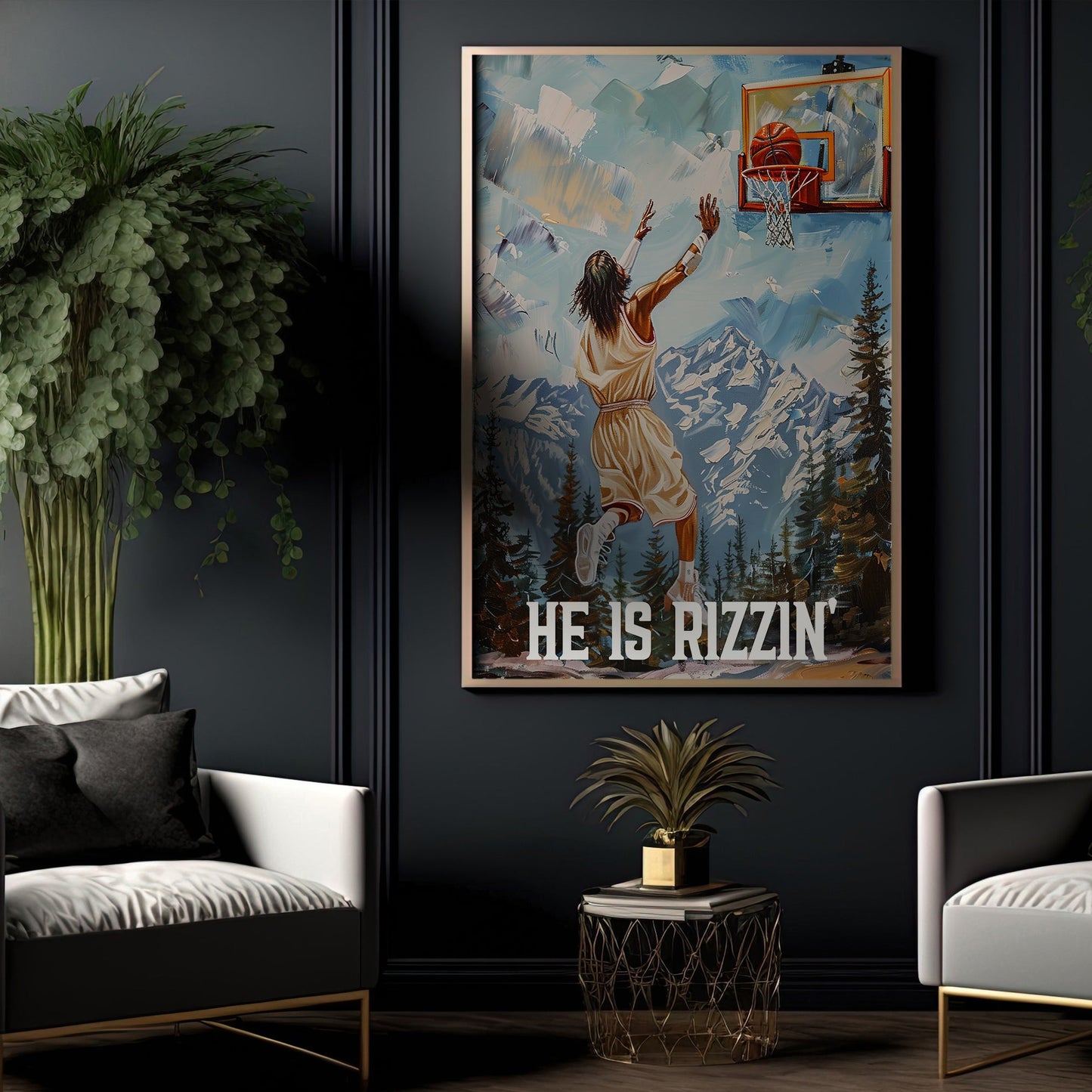 He Is Rizzin, Funny Basketball Canvas Painting, Wall Art Decor, Poster Gift For Basketball Lovers