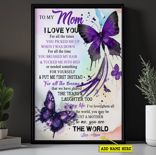 Personalized Mother's Day Canvas Painting, To My Mom I Love You For All The Times You Picked Me, Inspirational Quotes Wall Art Decor, Poster Gift For Mom