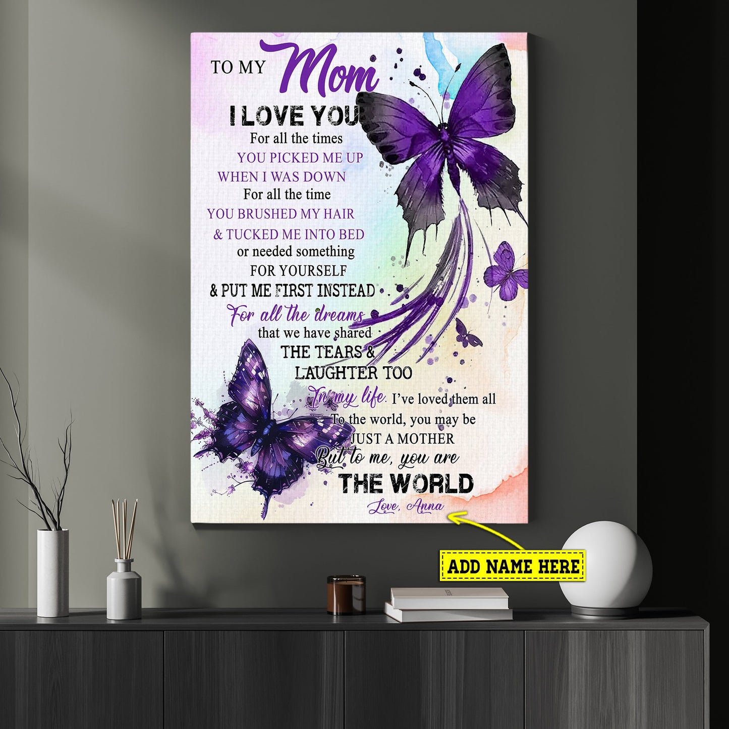 Personalized Mother's Day Canvas Painting, To My Mom I Love You For All The Times You Picked Me, Inspirational Quotes Wall Art Decor, Poster Gift For Mom