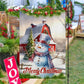 Snowman's Cozy Christmas Barn, Snowman Xmas Garden Flag & House Flag, Christmas Flag Gift For Snowman Lovers