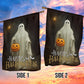 Halloween Ghost Flag, Ghost Stand Alone Holding A Pumpkin Happy Halloween, Flag Gift For Halloween Decor, Gift For Garden Flag