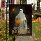 Halloween Ghost Flag, Ghost Stand Alone Holding A Pumpkin Happy Halloween, Flag Gift For Halloween Decor, Gift For Garden Flag