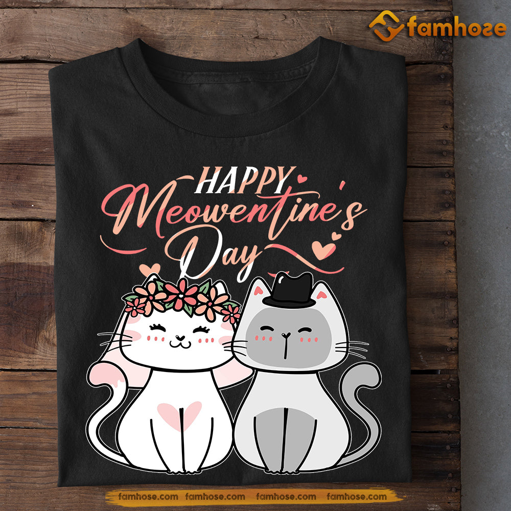 Romantic Valentine's Day Cat T-shirt, Happy Meowentine's, Valentines Gift For Cat Lovers Cat Owners, Cat Tees