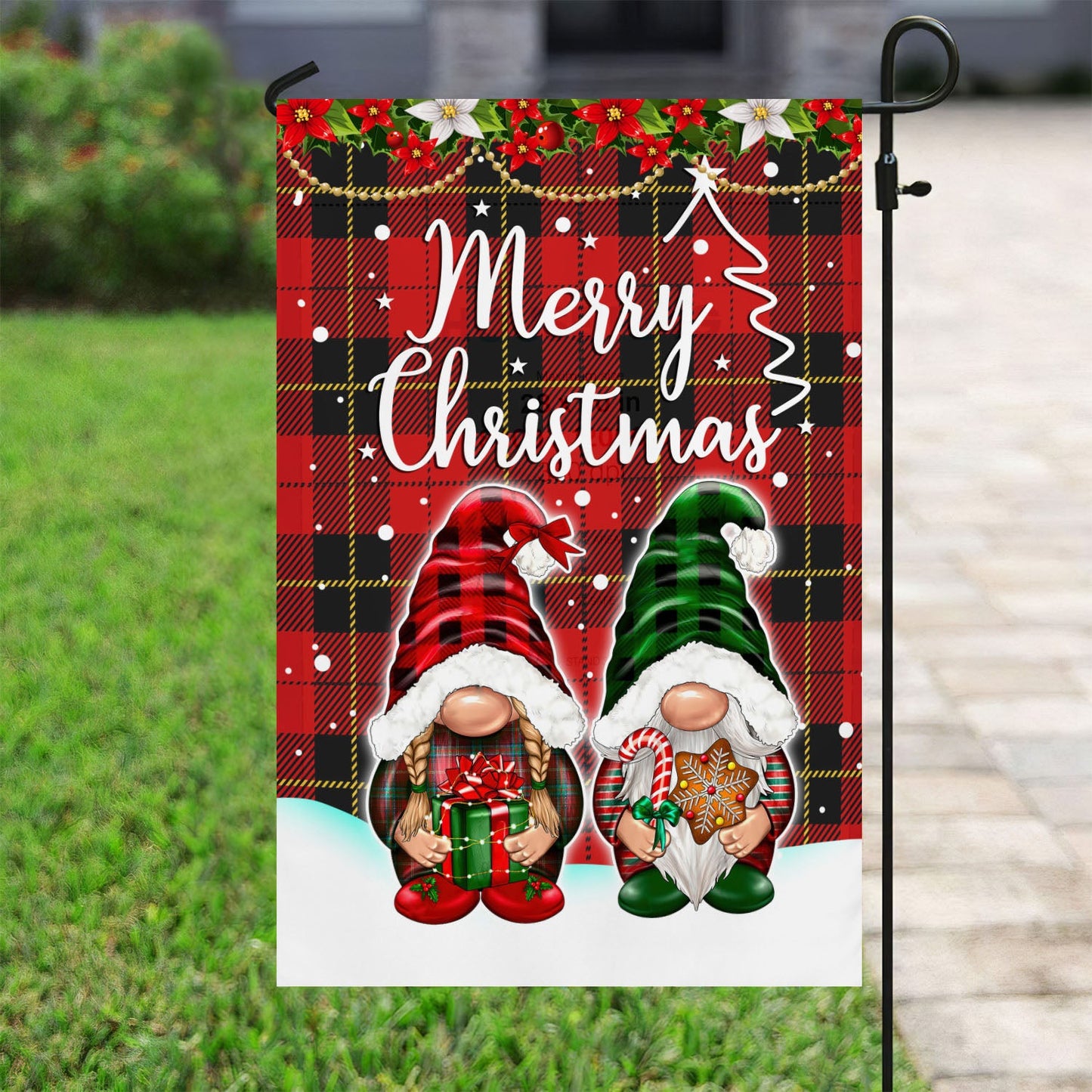 Gnomes' Tartan Christmas Tale, Gnomes Xmas Brighten Garden Flag & House Flag, Christmas Flag Gift For Gnome Lovers