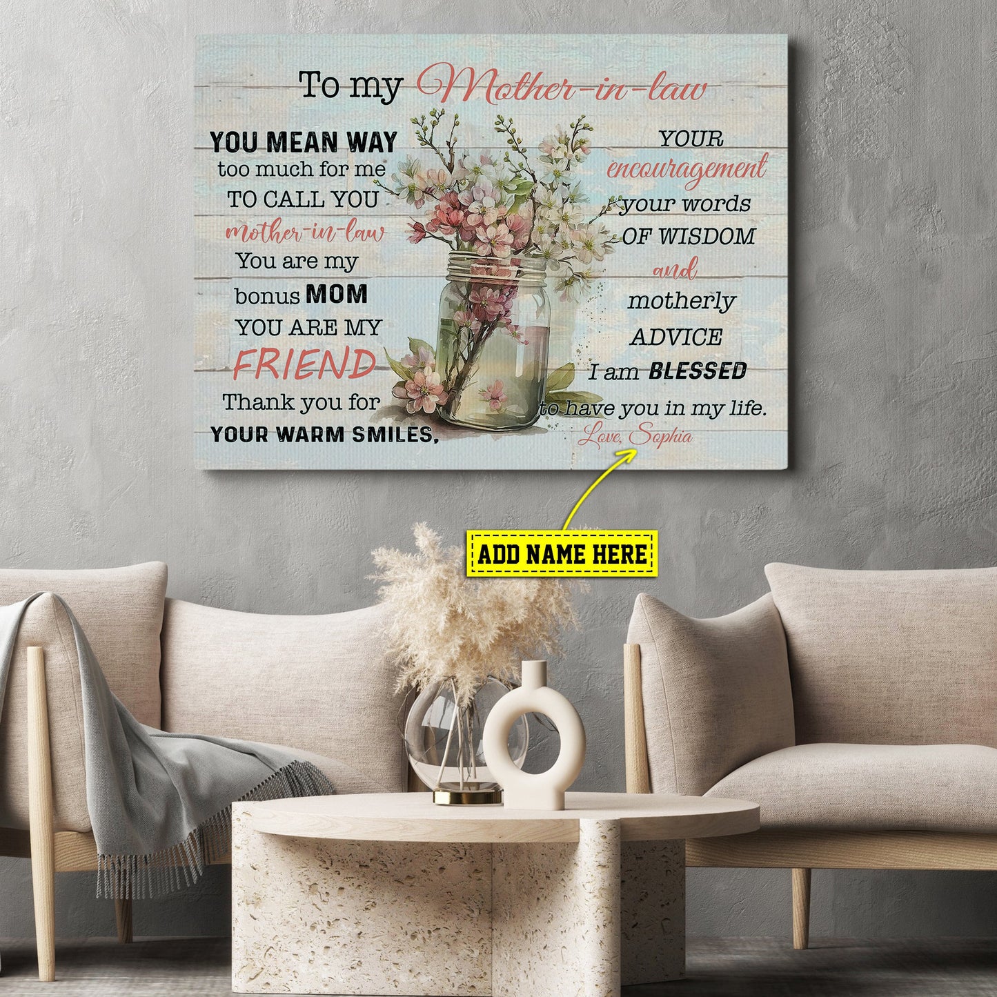 Personalized Mother's Day Canvas Painting, To My Mother In Law You Mean Way Too Much For Me, Inspirational Quotes Wall Art Decor, Poster Gift For Mom