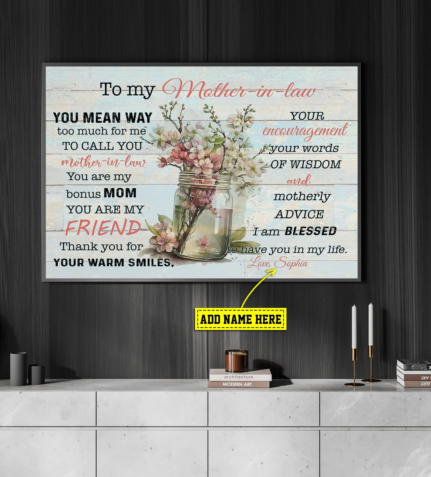 Personalized Mother's Day Canvas Painting, To My Mother In Law You Mean Way Too Much For Me, Inspirational Quotes Wall Art Decor, Poster Gift For Mom