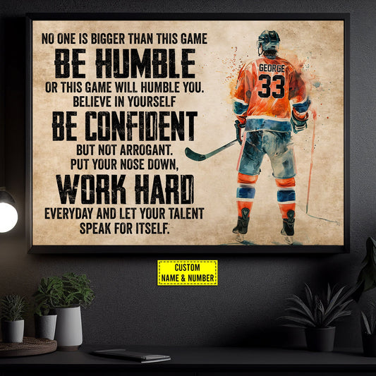 Personalized Motivational Hockey Canvas Painting, Be Humble Be Confident Work Hard, Inspirational Quotes Wall Art Decor, Poster Gift For Hockey Lovers