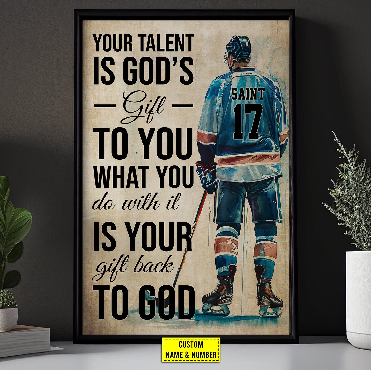 God's Gift To You What You Do With It, Personalized Motivational Hockey Canvas Painting, Inspirational Quotes Wall Art Decor, Poster Gift For Hockey Lovers