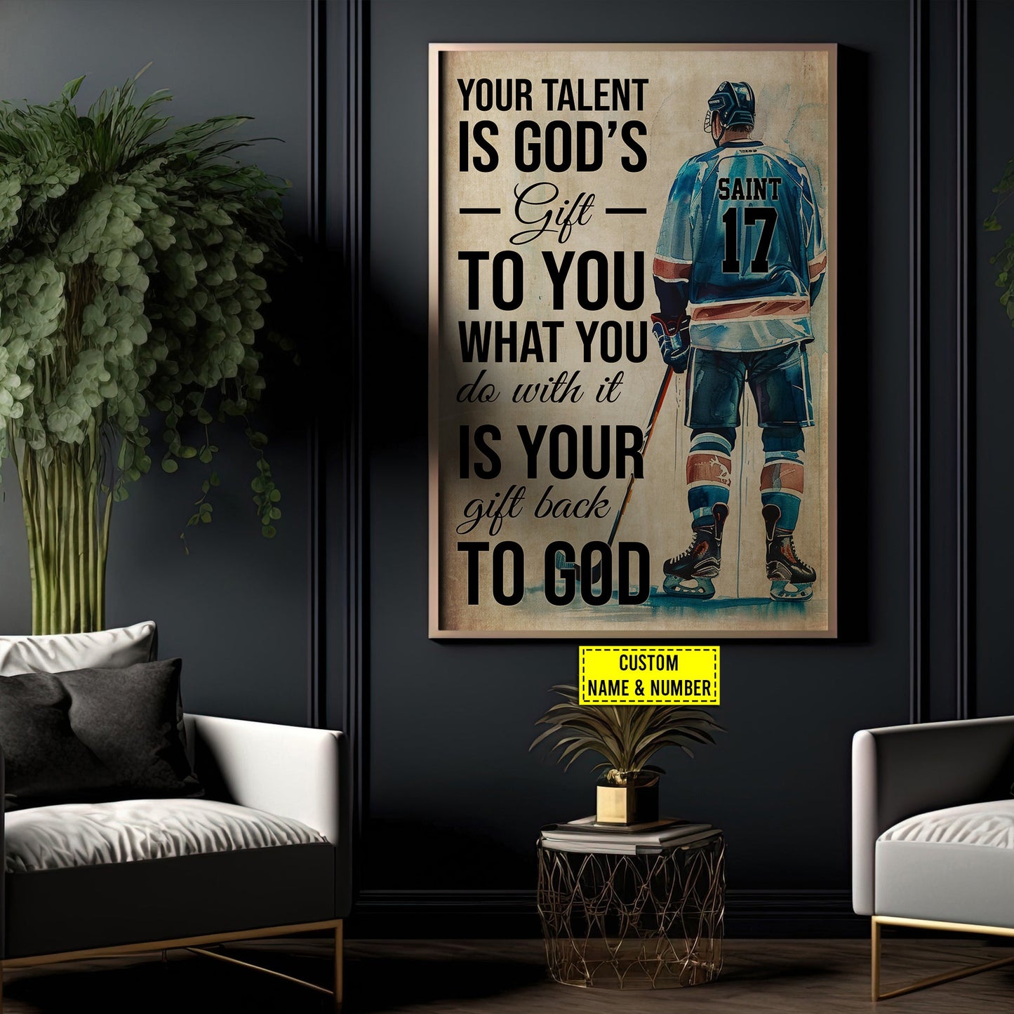 God's Gift To You What You Do With It, Personalized Motivational Hockey Canvas Painting, Inspirational Quotes Wall Art Decor, Poster Gift For Hockey Lovers