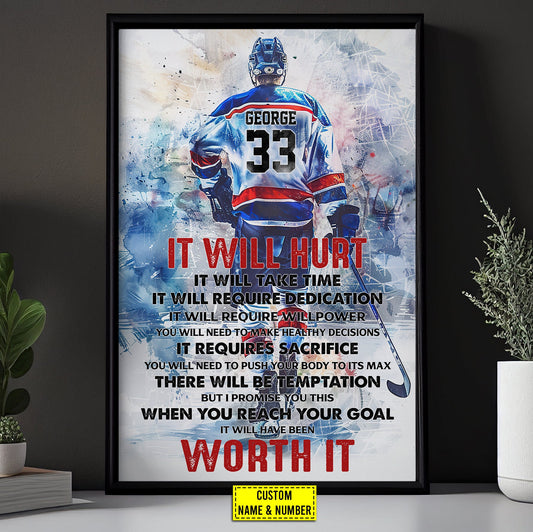 It Will Hurt Take Time Make Healthy Decisions, Personalized Motivational Hockey Canvas Painting, Inspirational Quotes Wall Art Decor, Poster Gift For Hockey Lovers