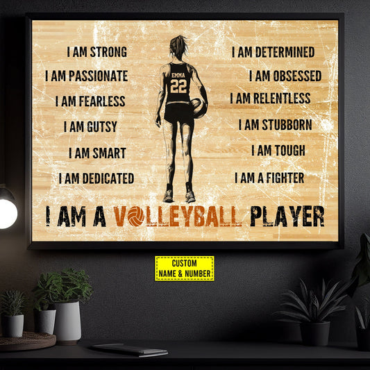 I Am Volleyball Player, Personalized Motivational Volleyball Canvas Painting, Inspirational Quotes Wall Art Decor, Poster Gift For Volleyball Girl Lovers