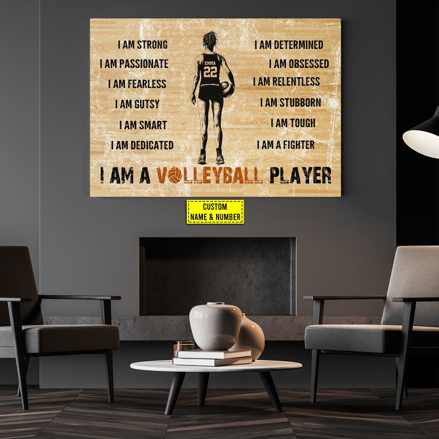 I Am Volleyball Player, Personalized Motivational Volleyball Canvas Painting, Inspirational Quotes Wall Art Decor, Poster Gift For Volleyball Girl Lovers