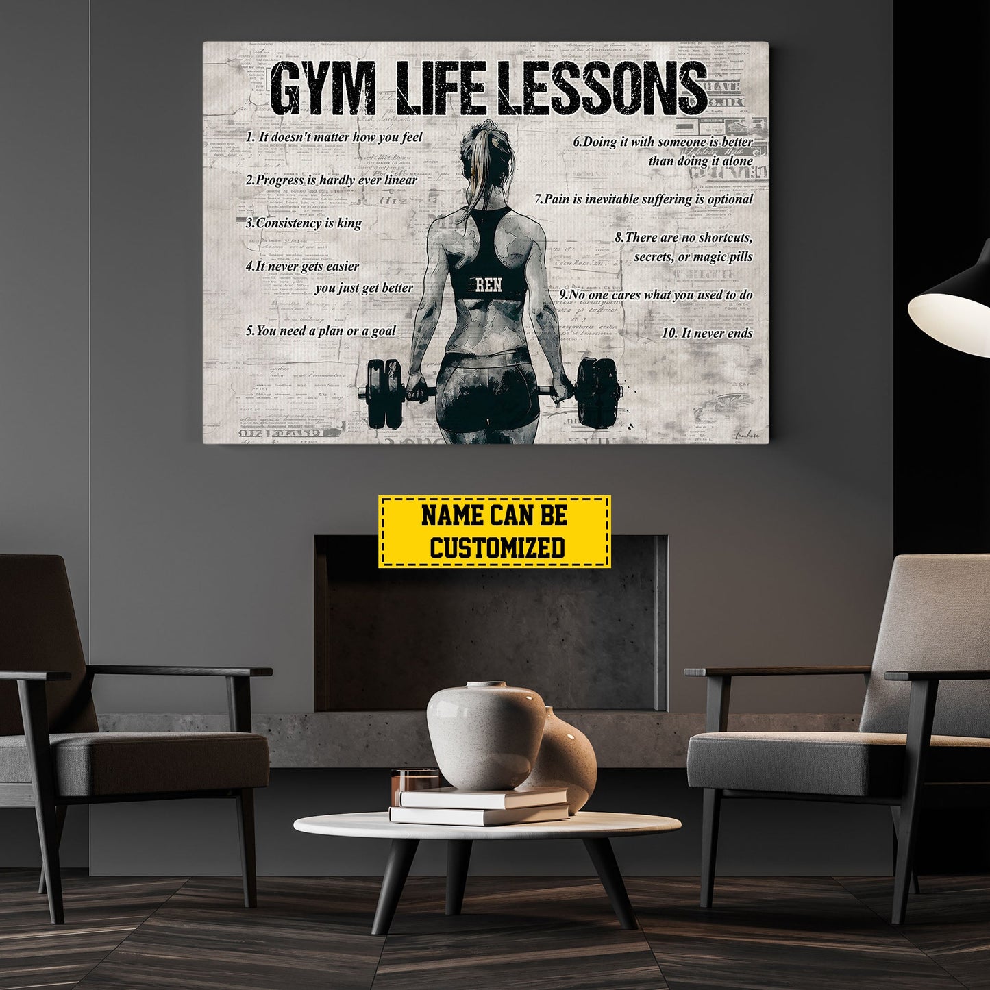 Gym Life Lessons, Personalized Motivational Gym Girl Canvas Painting, Inspirational Quotes Wall Art Decor, Poster Gift For Gym Lovers