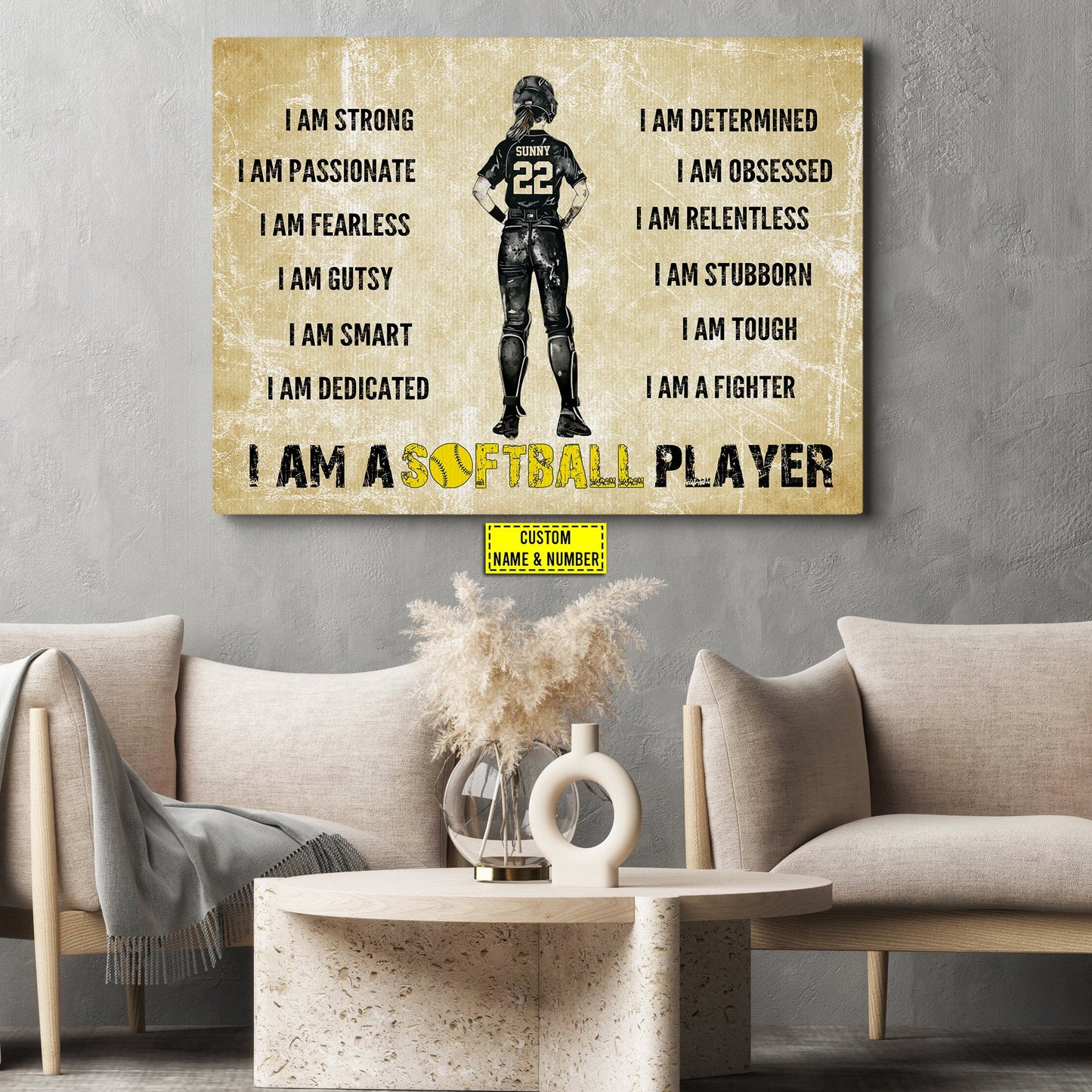 I Am Softball Player, Personalized Motivational Softball Canvas Painting, Inspirational Quotes Wall Art Decor, Poster Gift For Softball Lovers