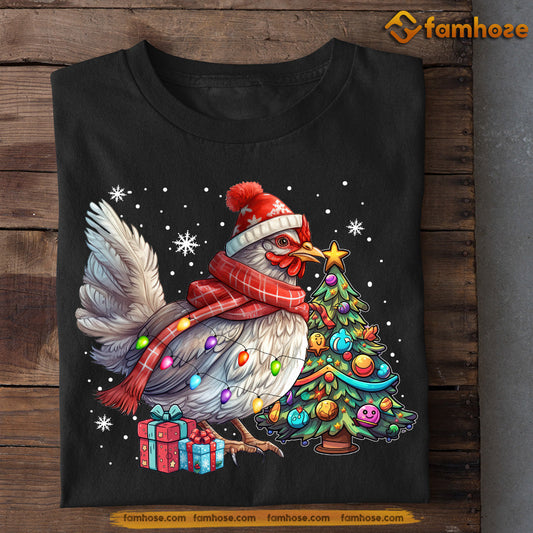 Cool Chicken Christmas T-shirt, Chicken Wearing Noel Hat, Gift For Chicken Lovers, Chicken Tees, Farmers Tees