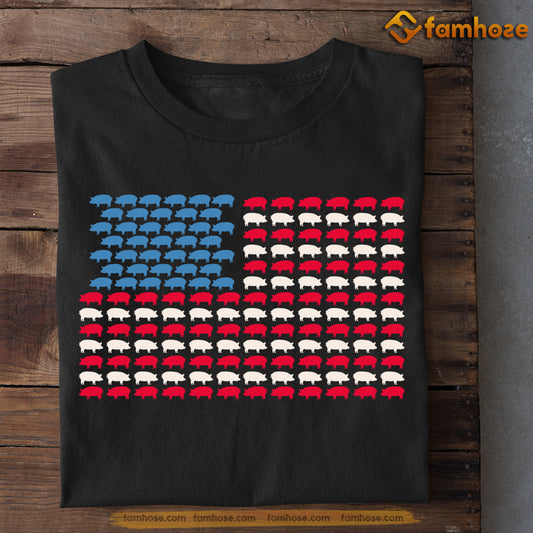 July 4th Pig T-shirt, Pig Arrange A USA Flag Pig Patriotic Tees, Independence Day Gift For Pig Lovers, Farmers