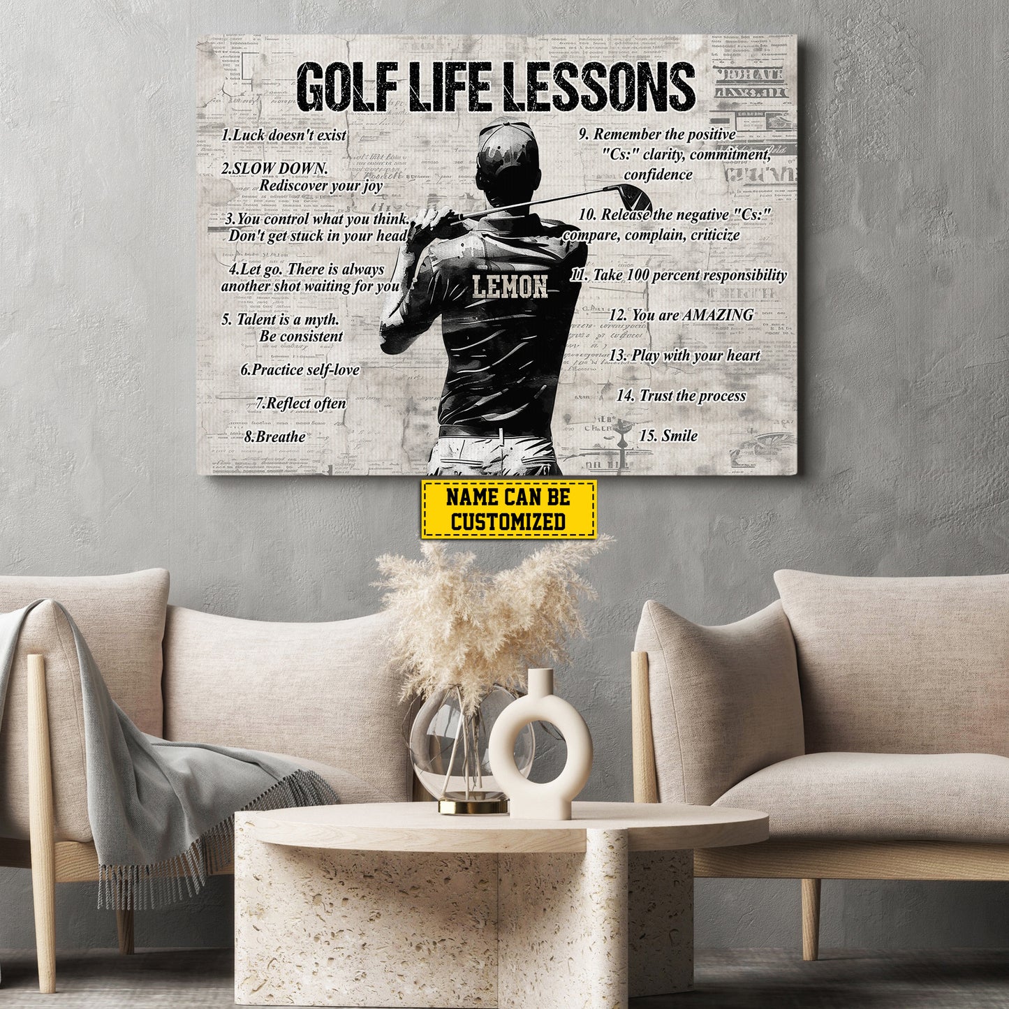 Personalized Motivational Golf Canvas Painting, Golf Life Lessons, Inspirational Quotes Wall Art Decor, Poster Gift For Golf Lovers