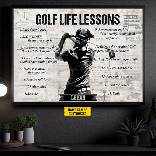 Golf Life Lessons, Personalized Motivational Golf Girl Canvas Painting, Inspirational Quotes Wall Art Decor, Poster Gift For Golf Lovers