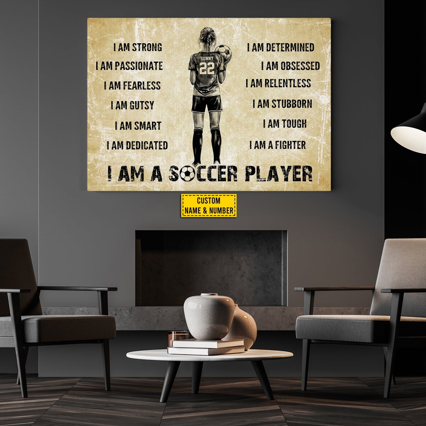 Personalized Motivational Soccer Girl Canvas Painting, I Am A Soccer Player, Inspirational Quotes Wall Art Decor, Poster Gift For Soccer Girl Lovers