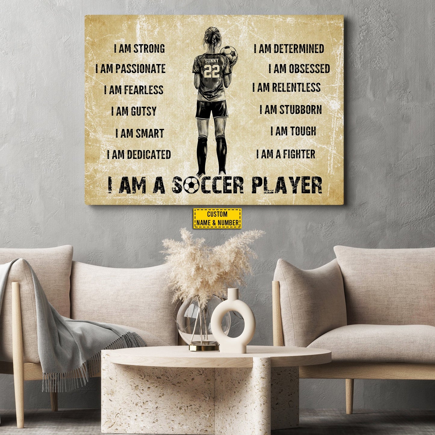 Personalized Motivational Soccer Girl Canvas Painting, I Am A Soccer Player, Inspirational Quotes Wall Art Decor, Poster Gift For Soccer Girl Lovers