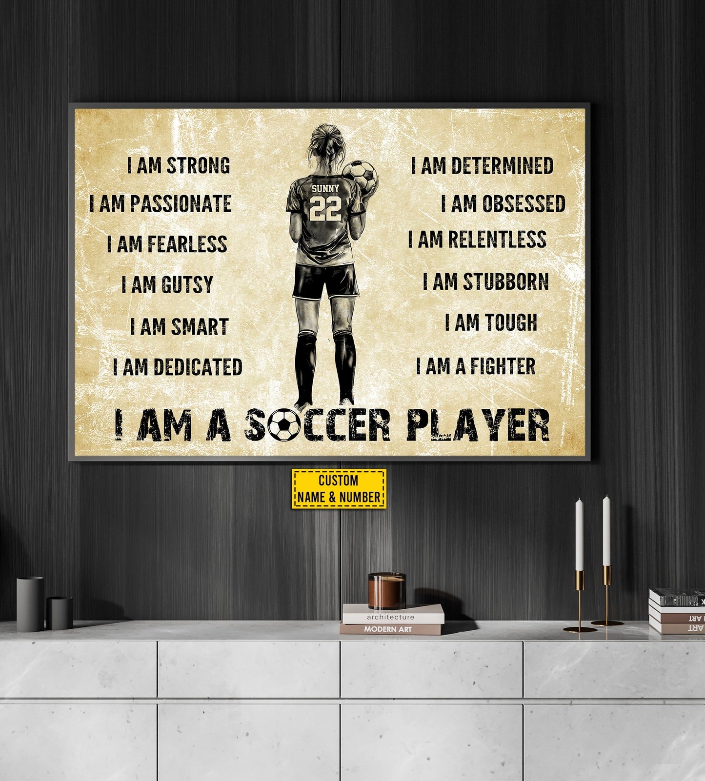 Personalized Motivational Soccer Girl Canvas Painting, I Am A Soccer Player, Inspirational Quotes Wall Art Decor, Poster Gift For Soccer Girl Lovers