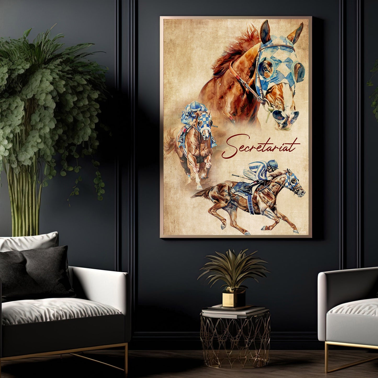 Secretariat Canvas Painting, Jockey Wall Art Decor, Poster Gift For Horse Racing Lovers