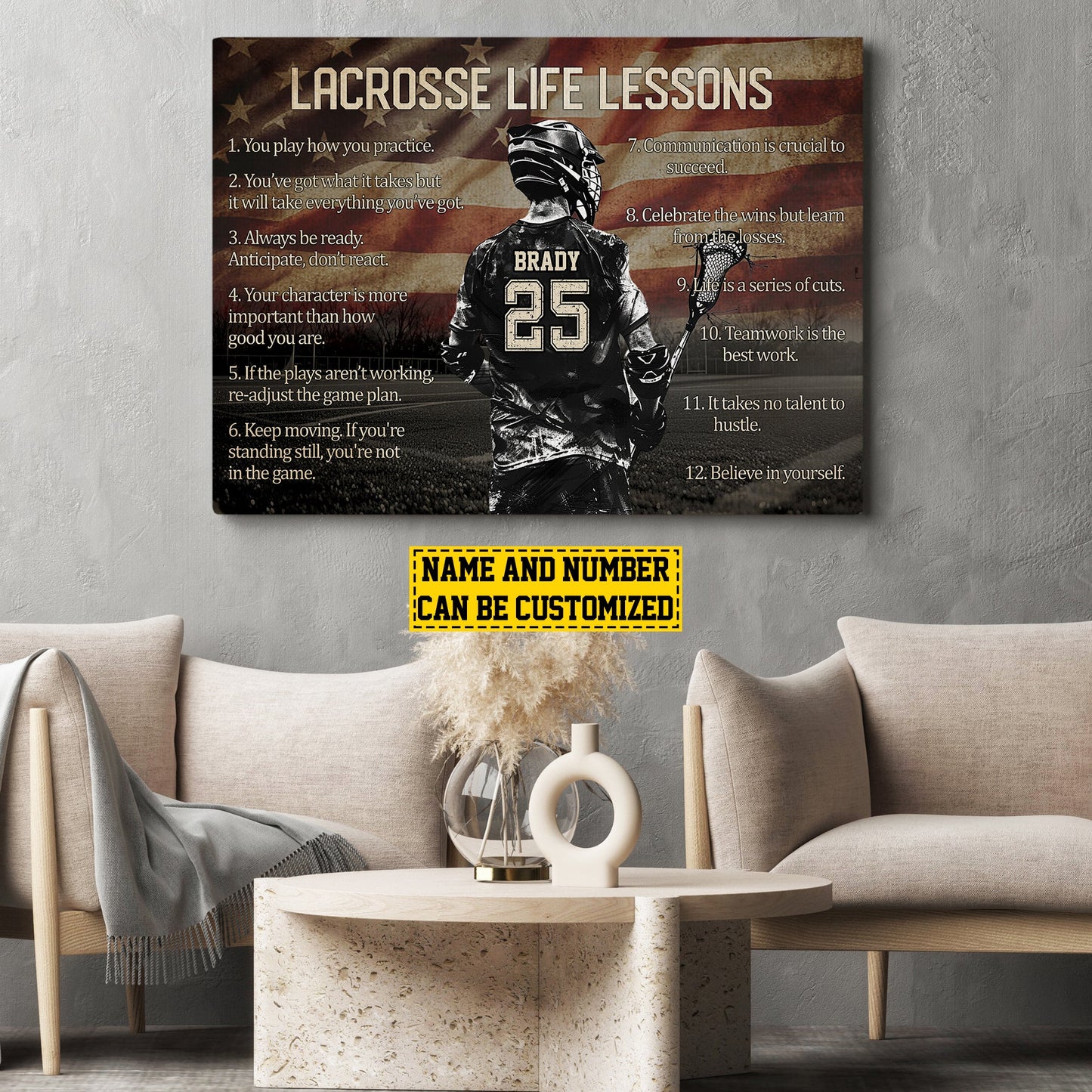 Personalized Motivational Lacrosse Canvas Painting, Lacrosse Life Lessons, Inspirational Quotes Wall Art Decor, Poster Gift For Lacrosse Lovers