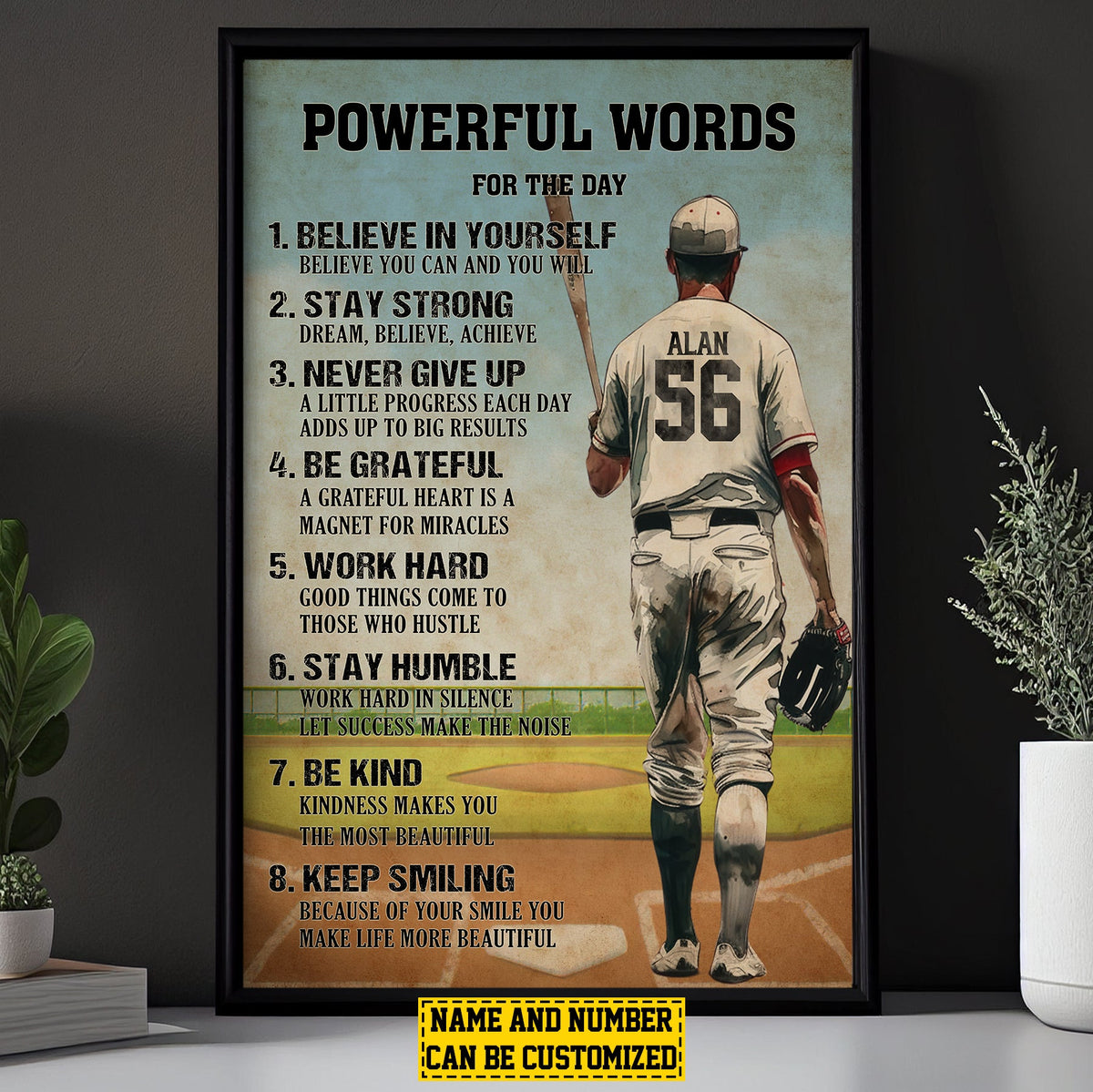 Personalization Power Words Personalized Baseball Canvas Painting, Powerful Words For The Day, Ins ...