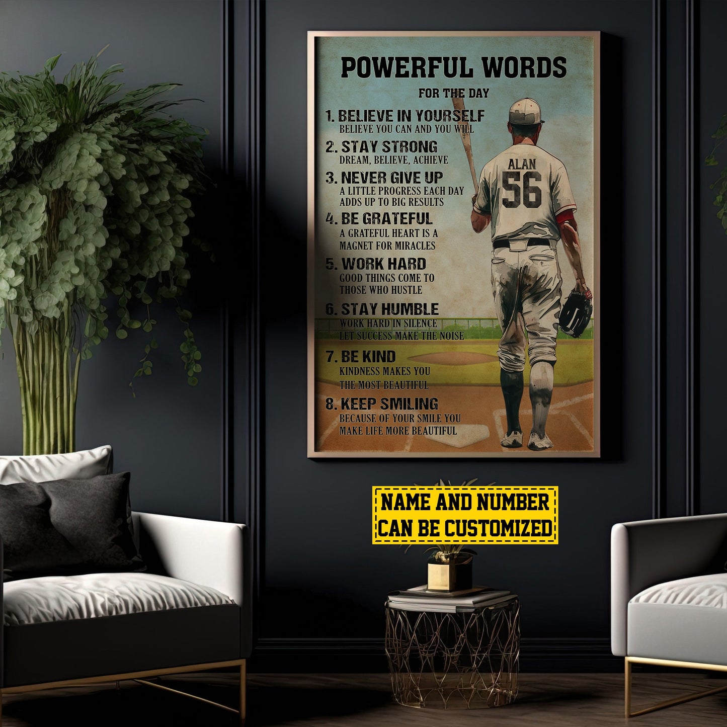 Personalized Baseball Canvas Painting, Powerful Words For The Day, Inspirational Quotes Wall Art Decor, Poster Gift For Baseball Lovers