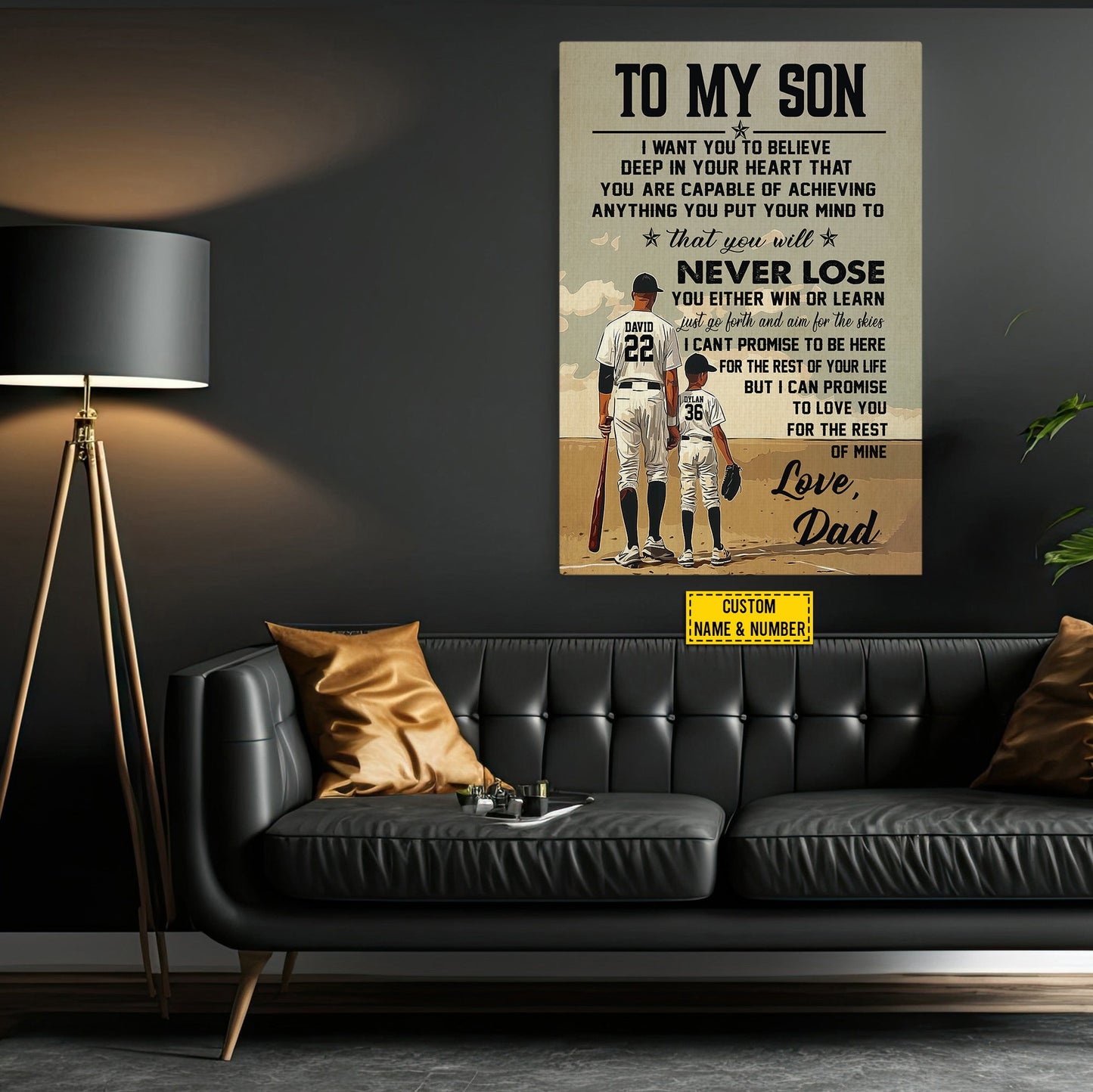 Personalized Baseball Canvas Painting, To My Son Inspirational Quotes Wall Art Decor, Baseball Poster Gift For Son From Dad