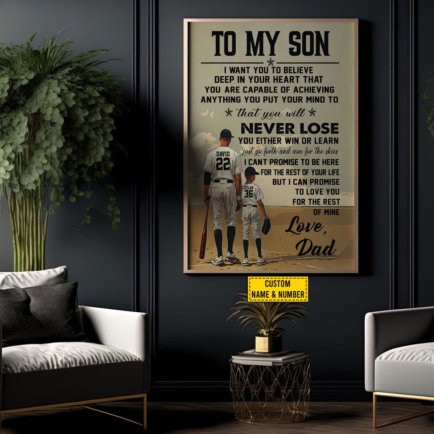 Personalized Baseball Canvas Painting, To My Son Inspirational Quotes Wall Art Decor, Baseball Poster Gift For Son From Dad