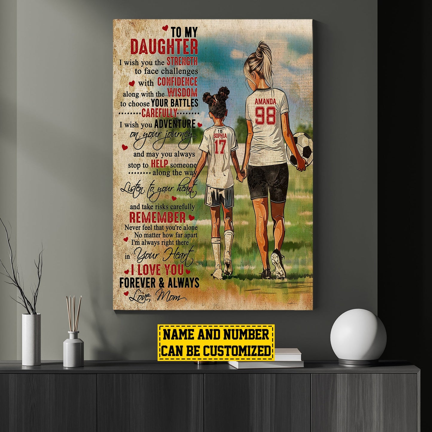 Personalized To My Daughter Soccer Girl Canvas Painting, Inspirational Quotes Wall Art Decor, Poster Gift For Soccer Lovers From Mom