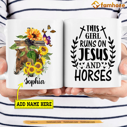 Personalized Horse Mug, This Girl Runs On Jesus And Horses Mug, Cups Gift For Horse Lovers, Horse Owner