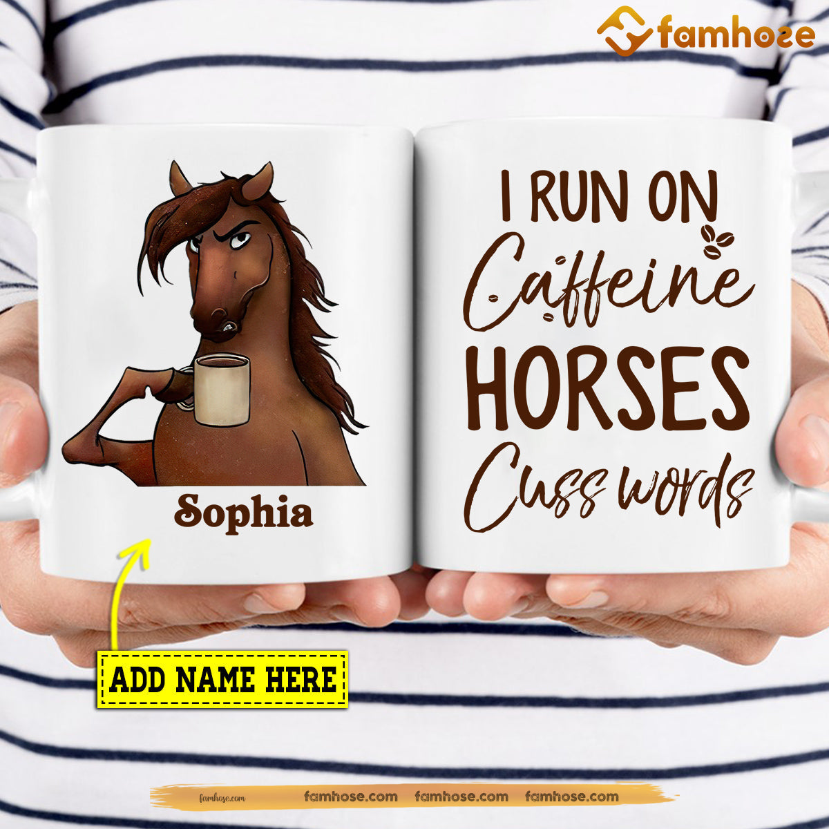 Personalized Horse Mug, I Run On Caffeine Horses Cuss Words Mug, Cups Gift For Horse Lovers, Horse Owner