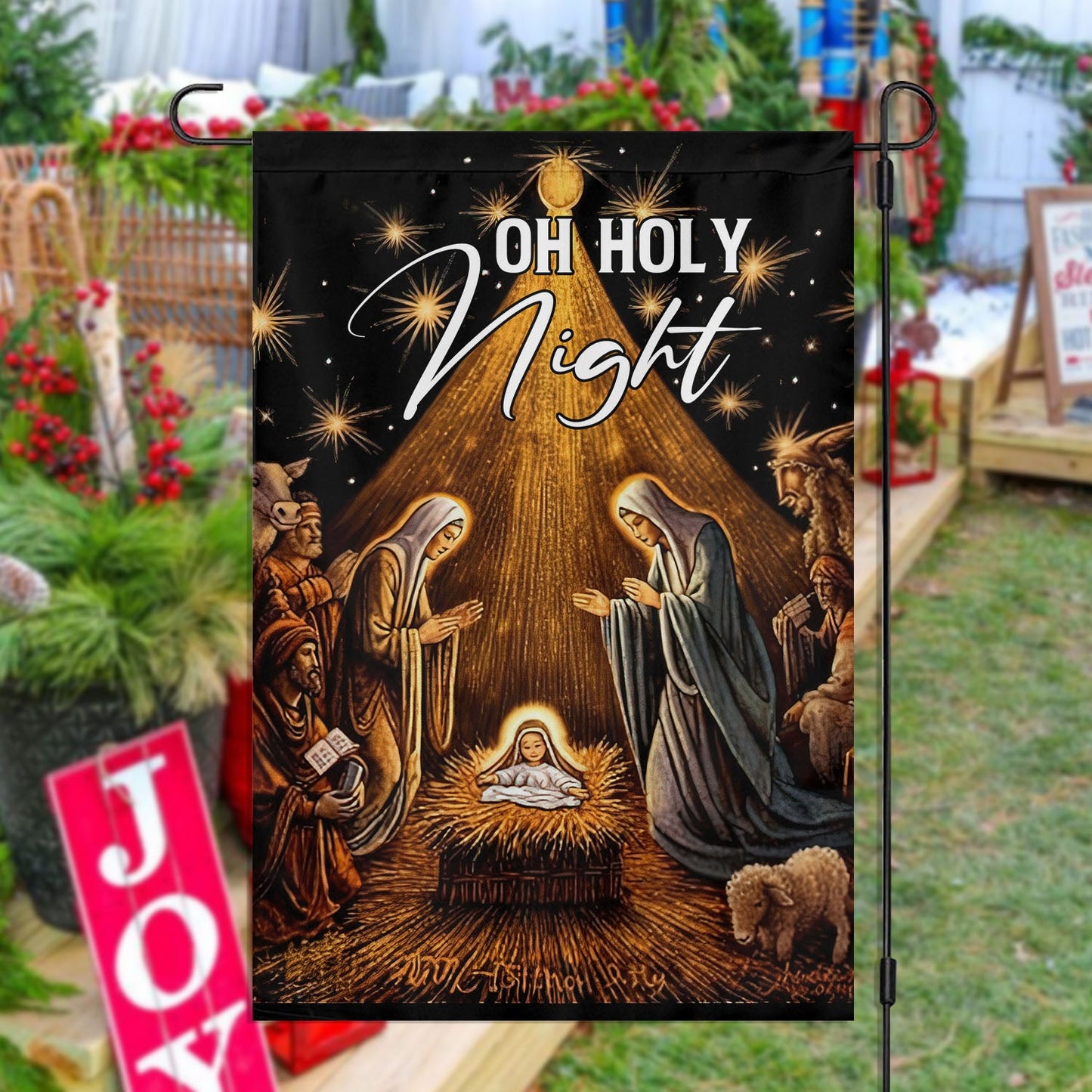 Starry Bethlehem Reverence, Christians Xmas Garden Flag & House Flag, Nativity Christians Flag Gift