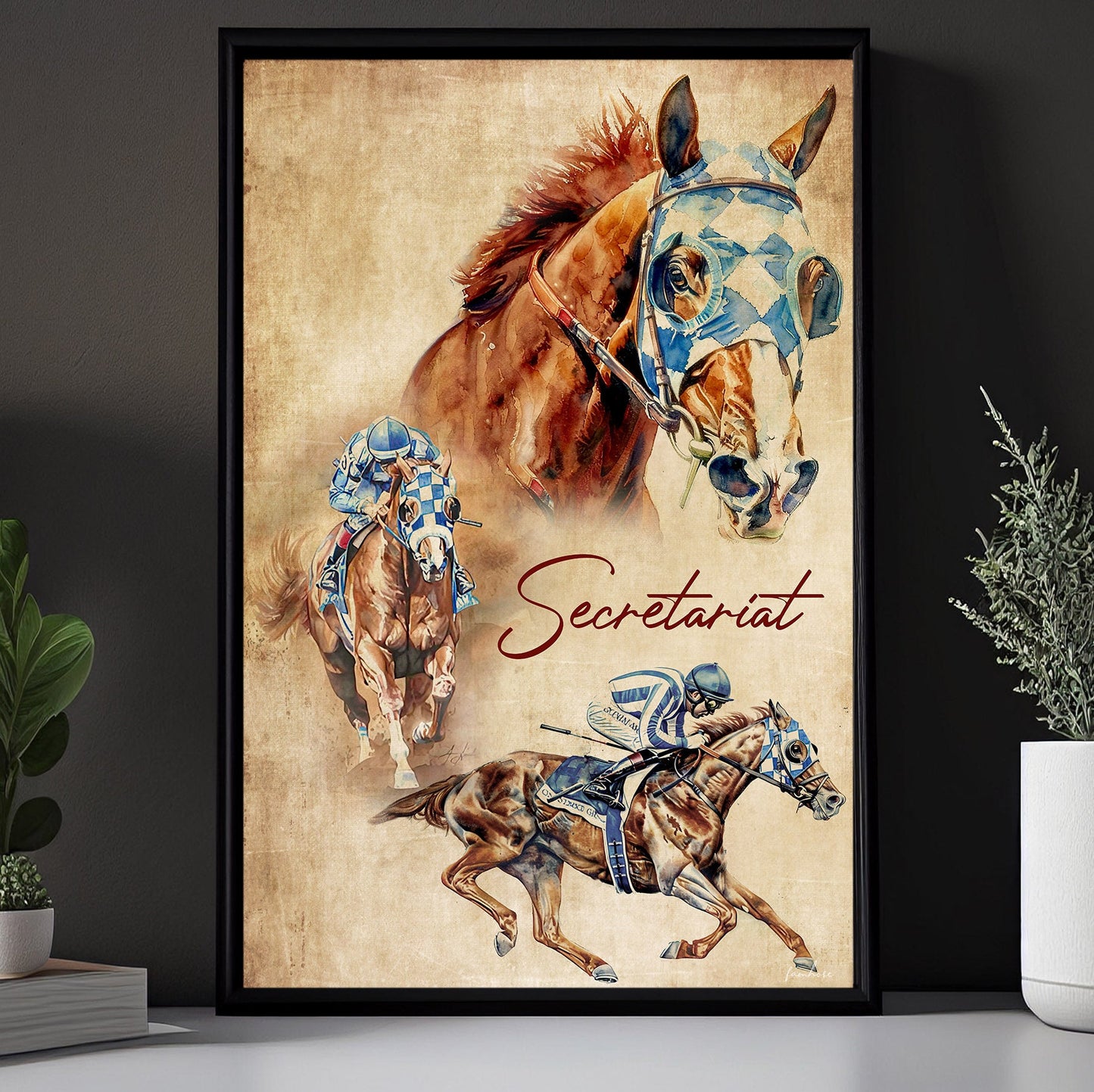 Secretariat Canvas Painting, Jockey Wall Art Decor, Poster Gift For Horse Racing Lovers