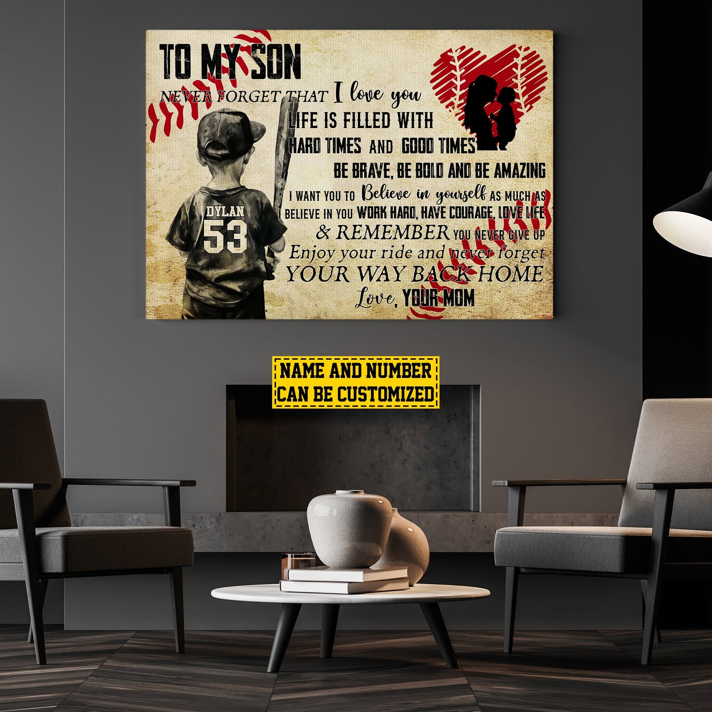 Personalized Motivational Baseball Canvas Painting, To My Son Never Forget Your Way Back Home, Inspirational Quotes Wall Art Decor, Mother's Day Poster Gift For Baseball Lovers