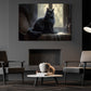 Black Cat Beside The Window Halloween Canvas Painting, Wall Art Decor - Cat Halloween Poster For Home Decor, Home Artwork Decor For Living Room