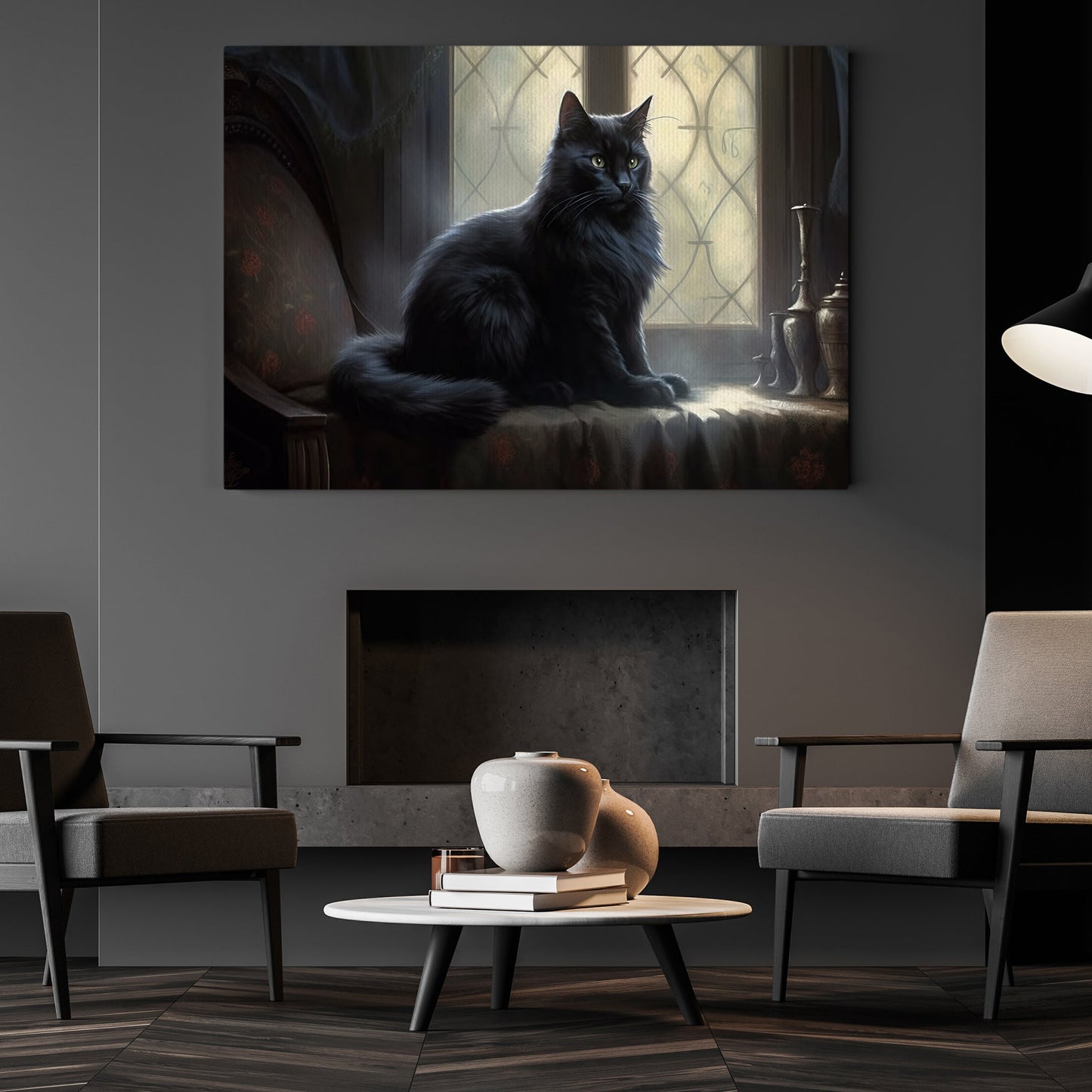 Black Cat Beside The Window Halloween Canvas Painting, Wall Art Decor - Cat Halloween Poster For Home Decor, Home Artwork Decor For Living Room