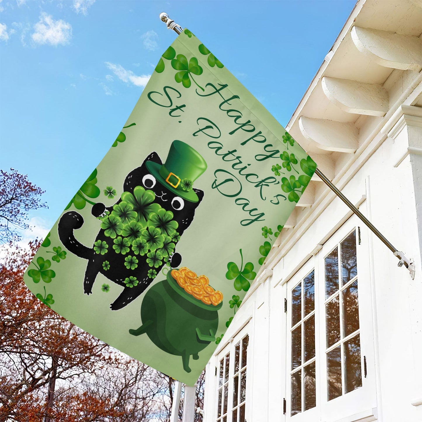 St Patrick's Day Cat Flag, Hold The Clovers, St Patrick's Day Cat Garden Flag & House Flag Gift, St Patricks Day Irish Outdoor Decoration Gift For Cat Lovers