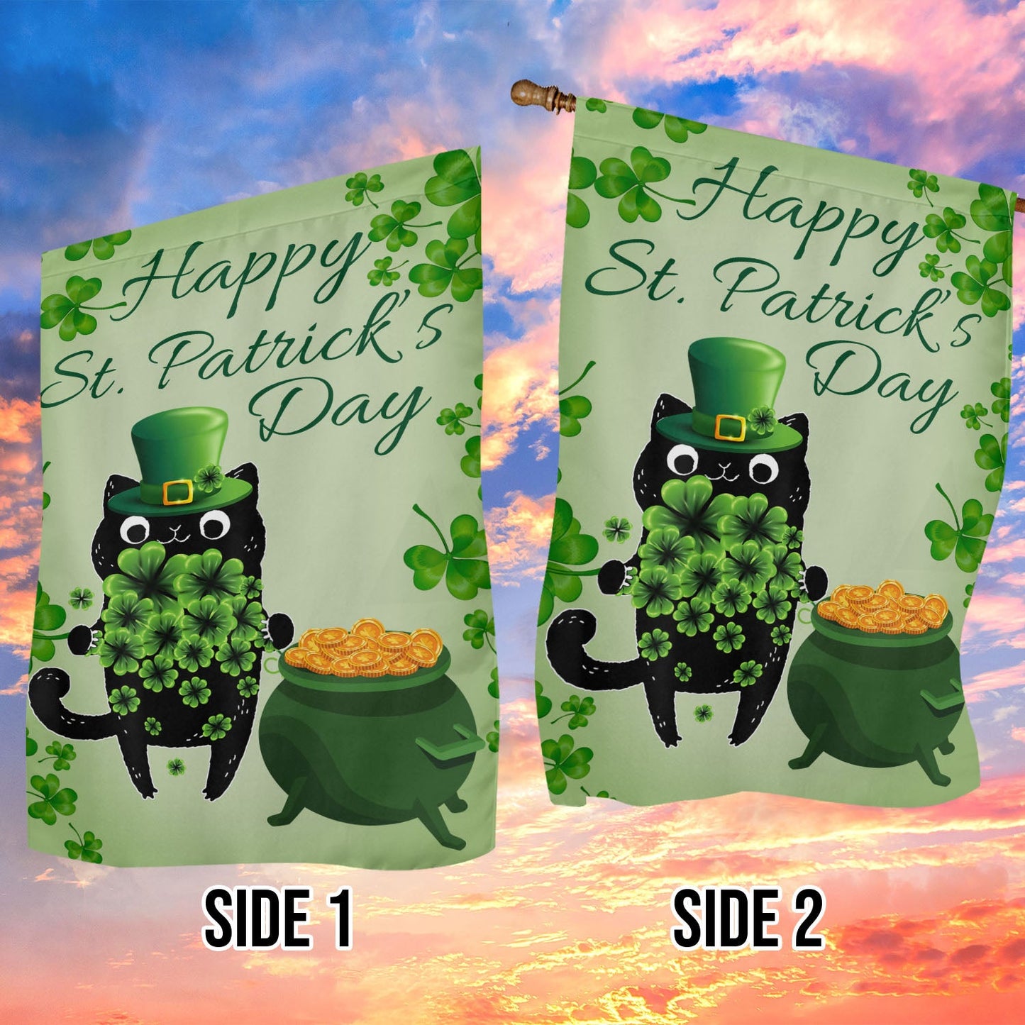 St Patrick's Day Cat Flag, Hold The Clovers, St Patrick's Day Cat Garden Flag & House Flag Gift, St Patricks Day Irish Outdoor Decoration Gift For Cat Lovers