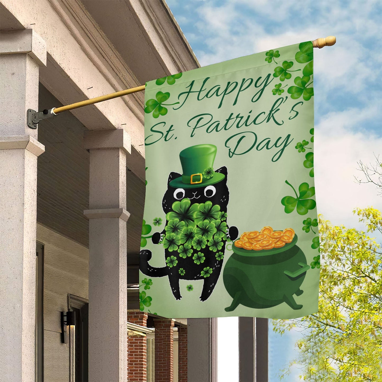 St Patrick's Day Cat Flag, Hold The Clovers, St Patrick's Day Cat Garden Flag & House Flag Gift, St Patricks Day Irish Outdoor Decoration Gift For Cat Lovers