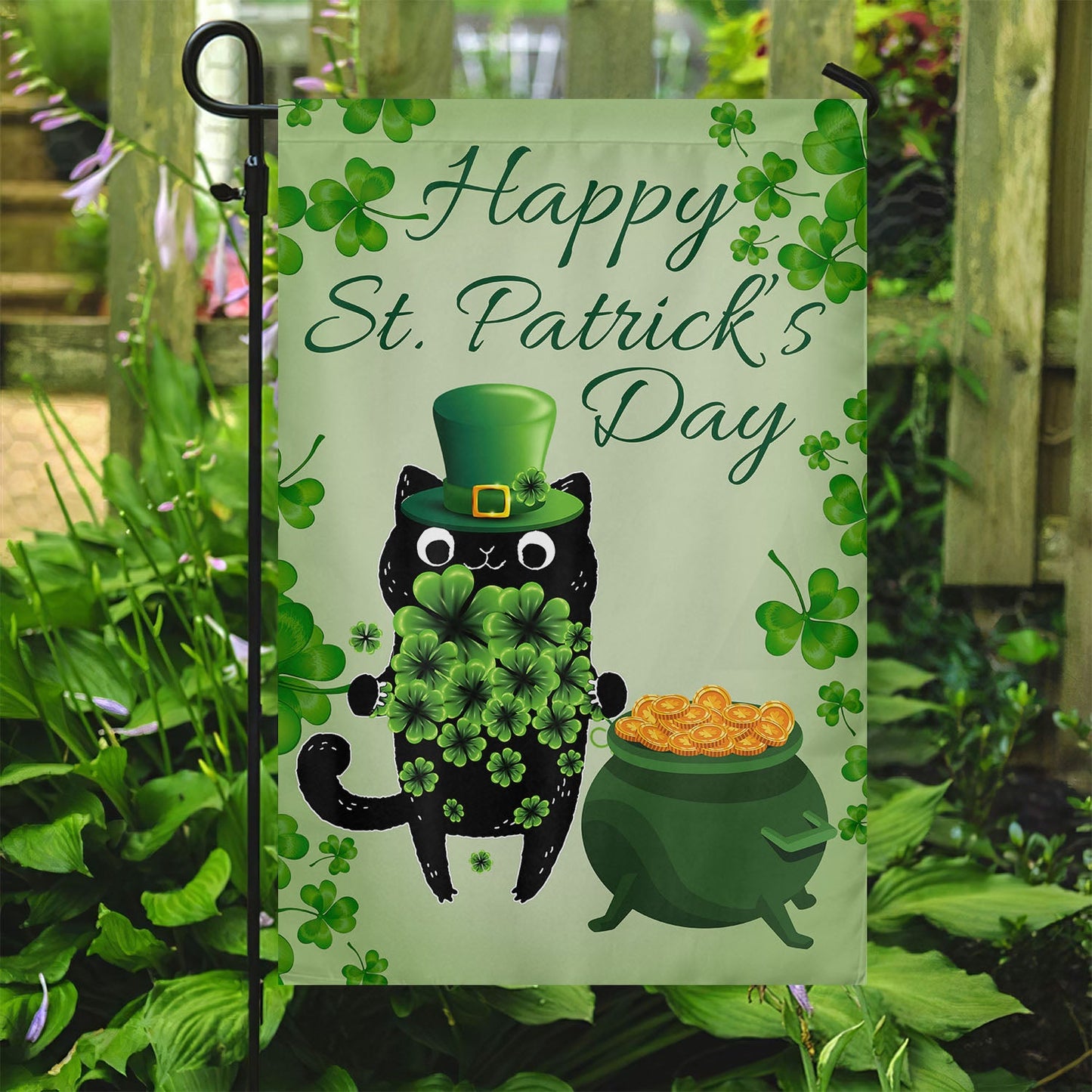 St Patrick's Day Cat Flag, Hold The Clovers, St Patrick's Day Cat Garden Flag & House Flag Gift, St Patricks Day Irish Outdoor Decoration Gift For Cat Lovers