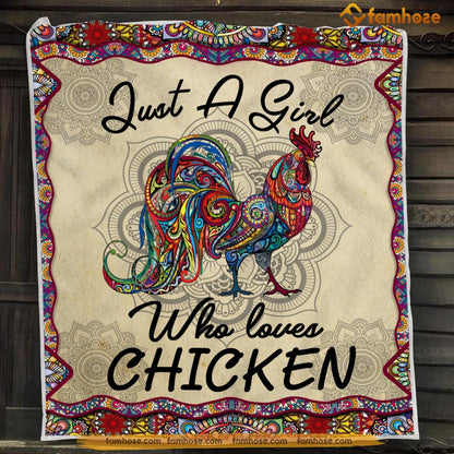 Chicken Blanket, Pattern Just A Girl Who Loves Chickens, Chicken Fleece Blanket - Sherpa Blanket Gift For Chicken Lover