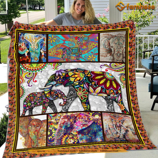 Cute Elephant Blanket, Pattern Elephant Fleece Blanket - Sherpa Blanket Gift For Elephant Lover