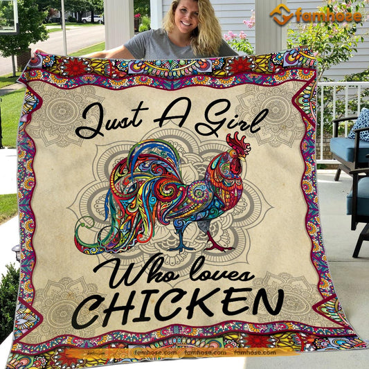 Chicken Blanket, Pattern Just A Girl Who Loves Chickens, Chicken Fleece Blanket - Sherpa Blanket Gift For Chicken Lover