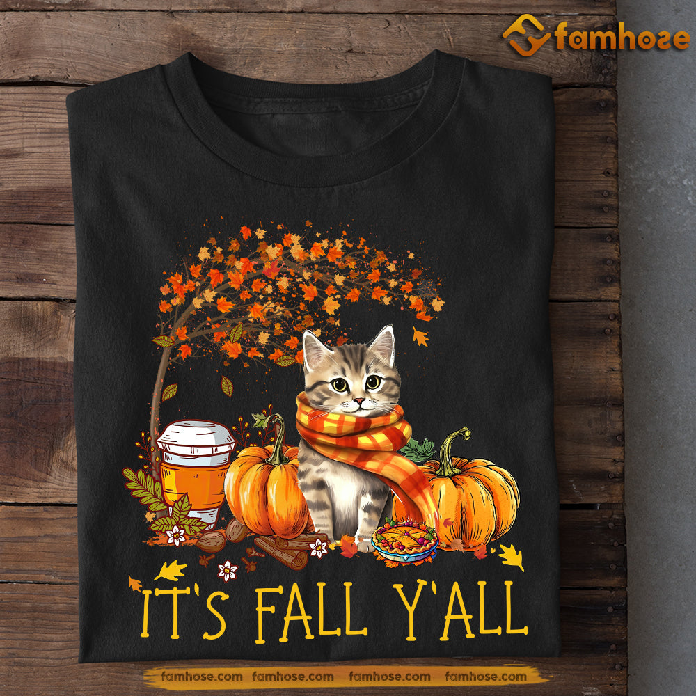 Thanksgiving Black Cat T-shirt, It's Fall Y'all Cat Under The Autumn Tree, Gift For Cat Lovers, Cat Tees, Cat Owners